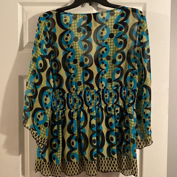 Bisou Bisou Petite X-Large 3/4 Bell Sleeves Sheer Blouse - Picture 3 of 5